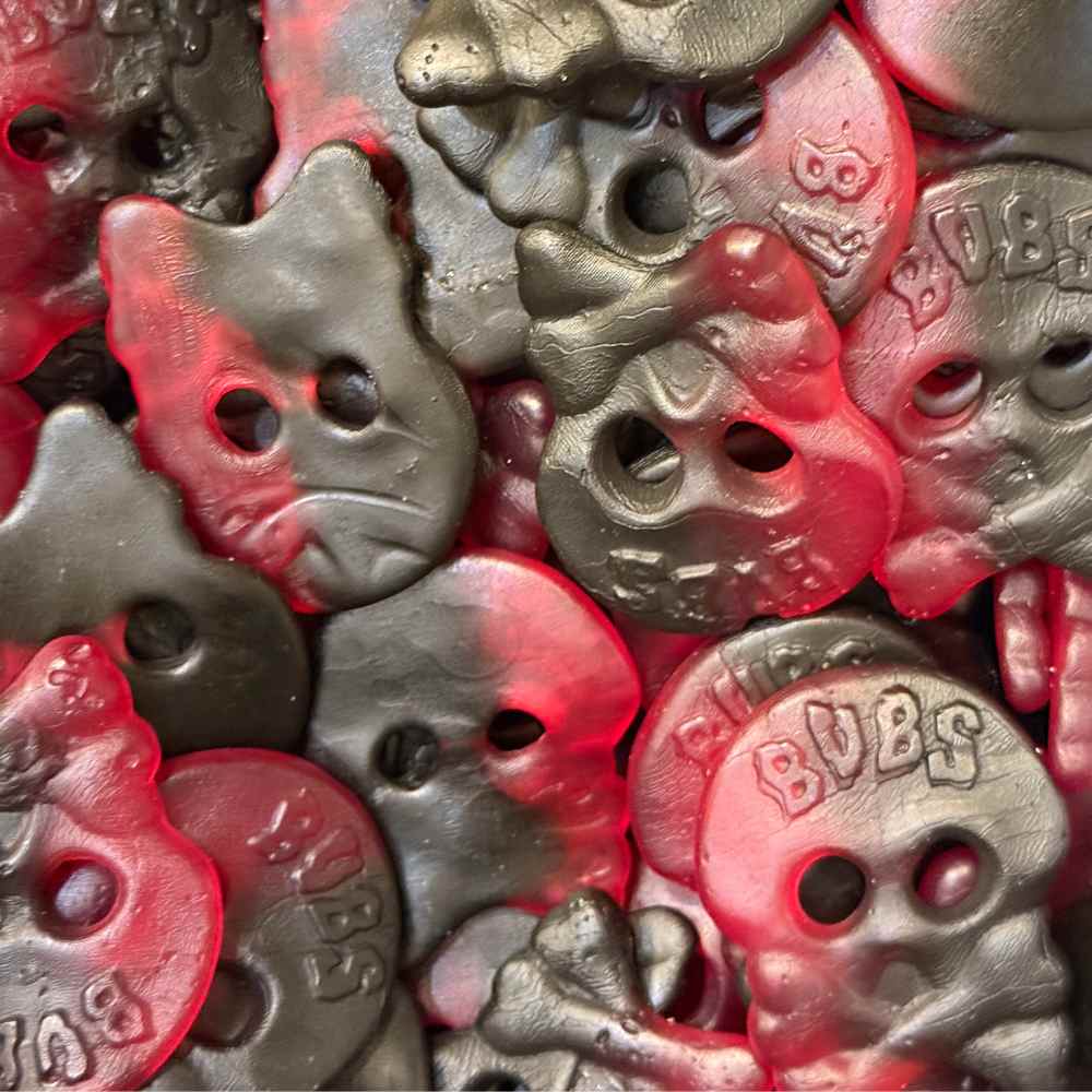 BUBS Raspberry Salty Licorice Skulls