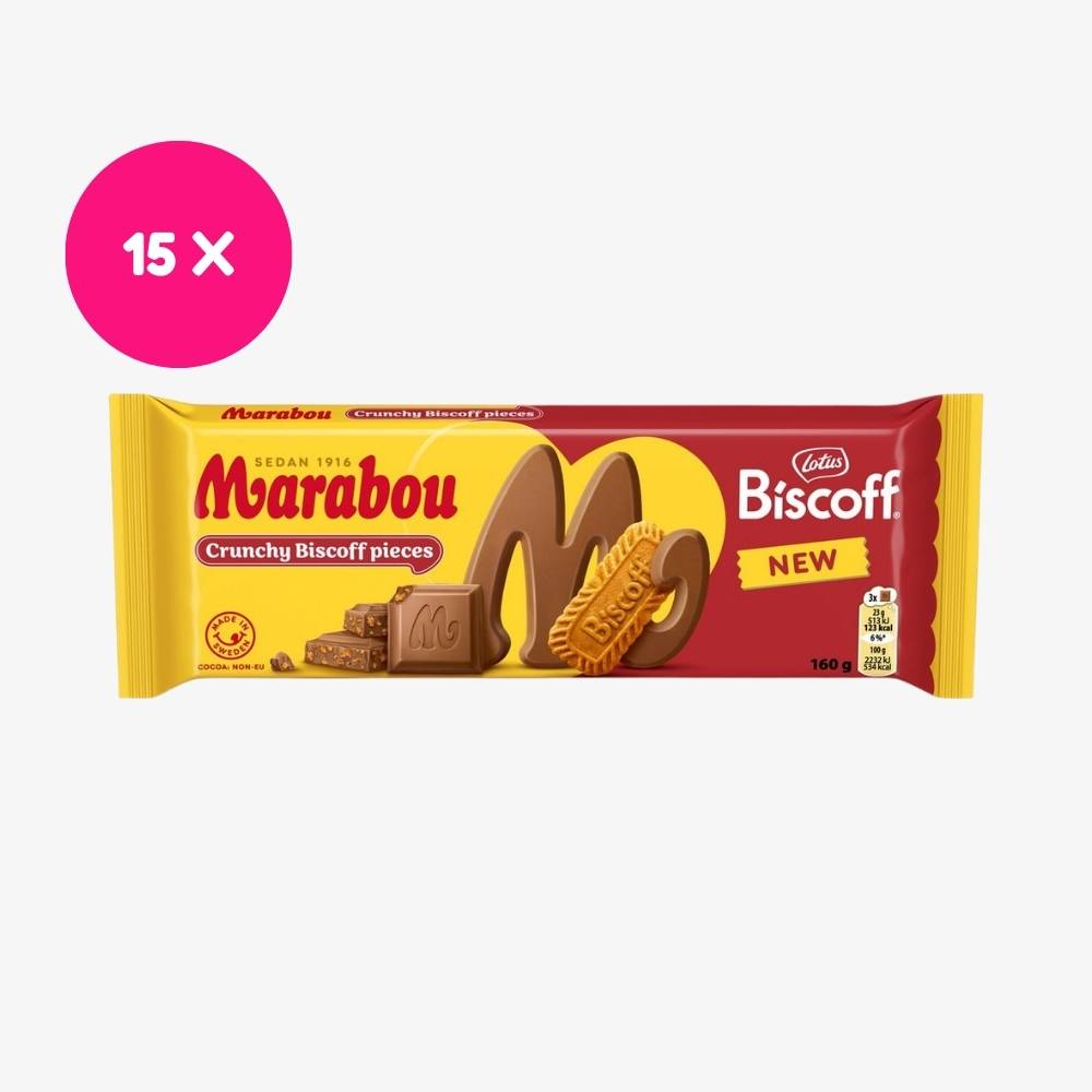 Packaging of Marabou and Biscoff crunchy biscuit pieces